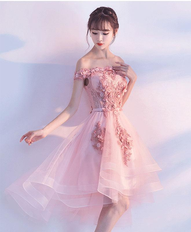 Stylish Pink Off-the-Shoulder Homecoming Dress, Lovely Pink Party Dress - View 3 | FashionDia