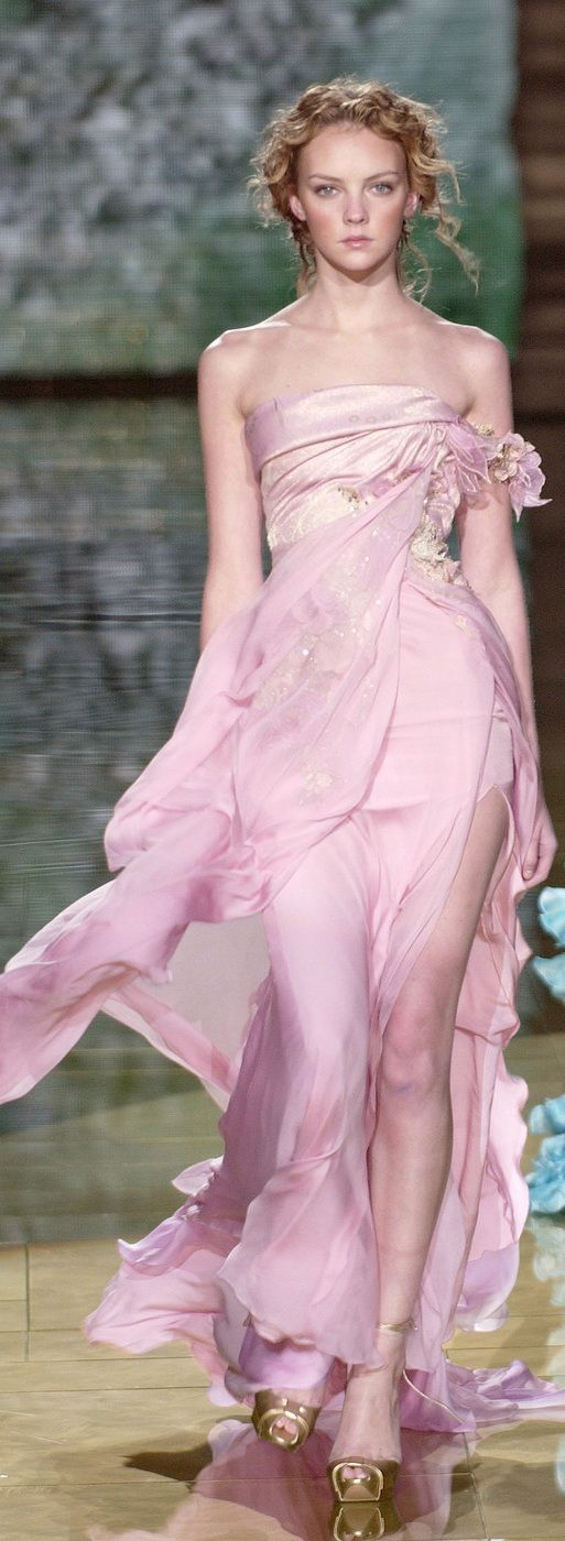 Pretty Pink Chiffon Appliques Slit Prom Dress,Strapless Party Evening Dress - FashionDia