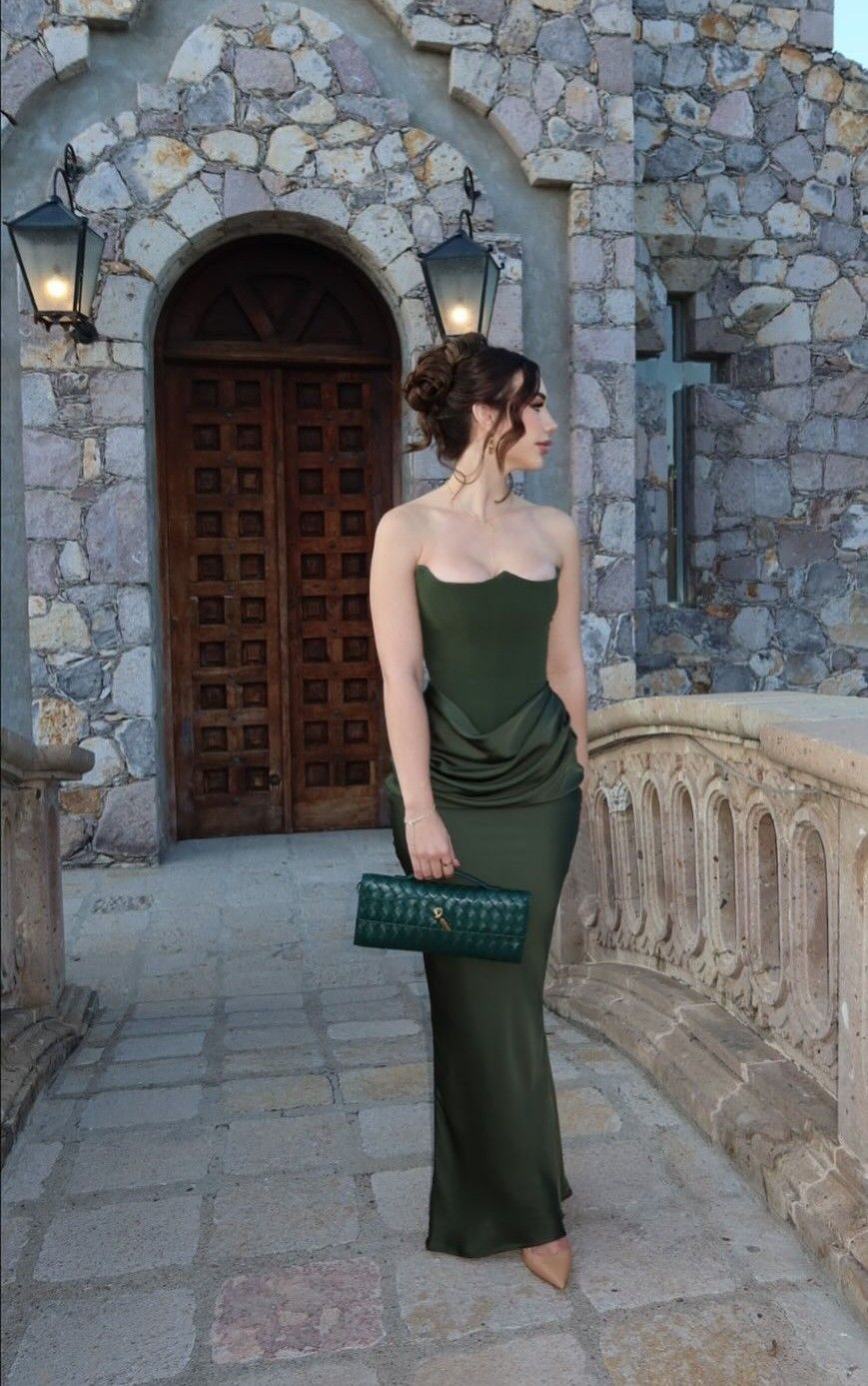 Vintage Olive Green Strapless Mermaid Long Wedding Guest Dress Formal Birthday Party Dress
