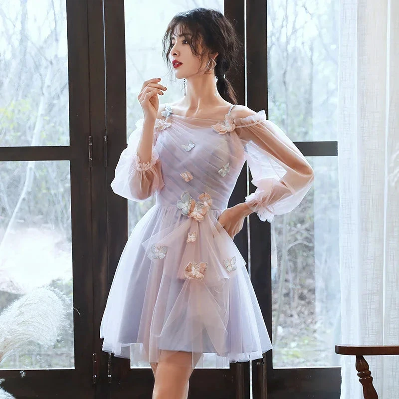 Adorable Pink And Blue Short Party Dress With Butterfly Cute Short Homecoming Dress Y2742 by simplepromdress