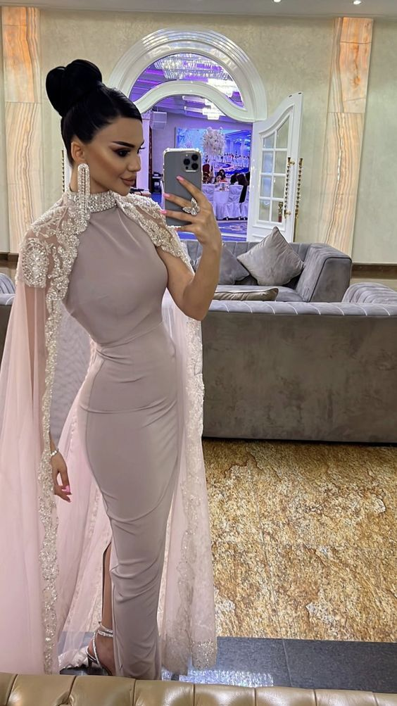Saudi Arabia Prom Dress With Cape Dubai Formal Evening Dress Y6070 - View 2 | VelvetHem