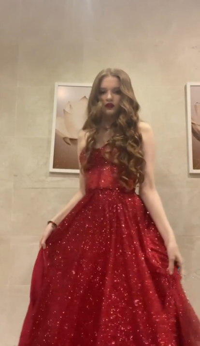 Sparkly Red Strapless Tulle Sequin Slit A Line Long Party Dress Formal Evening Gown