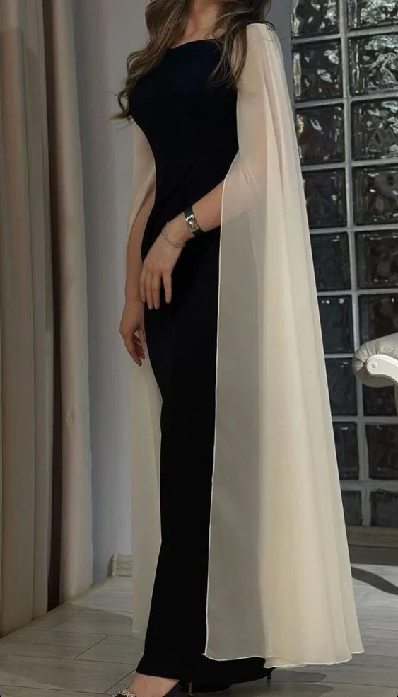 Beautiful Black Satin Chiffon Sheath Evening Dress Elegant Formal Prom Party Dress - FashionDia