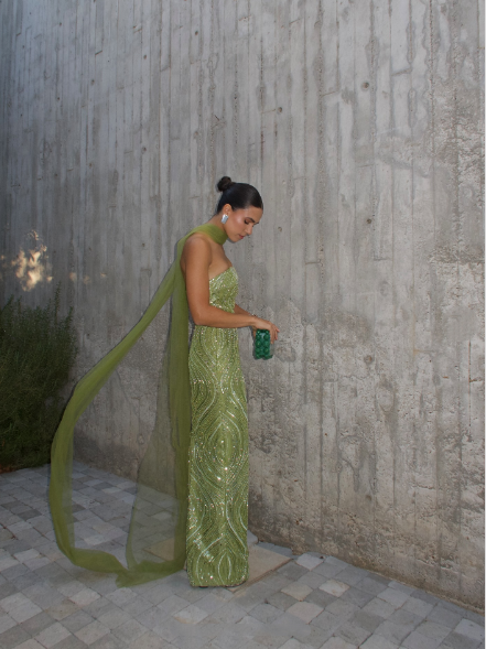 Gorgeous Strapless Apple Green Sequin Long Prom Dress Party Gown With Ribbon - View 7 | FashionDia