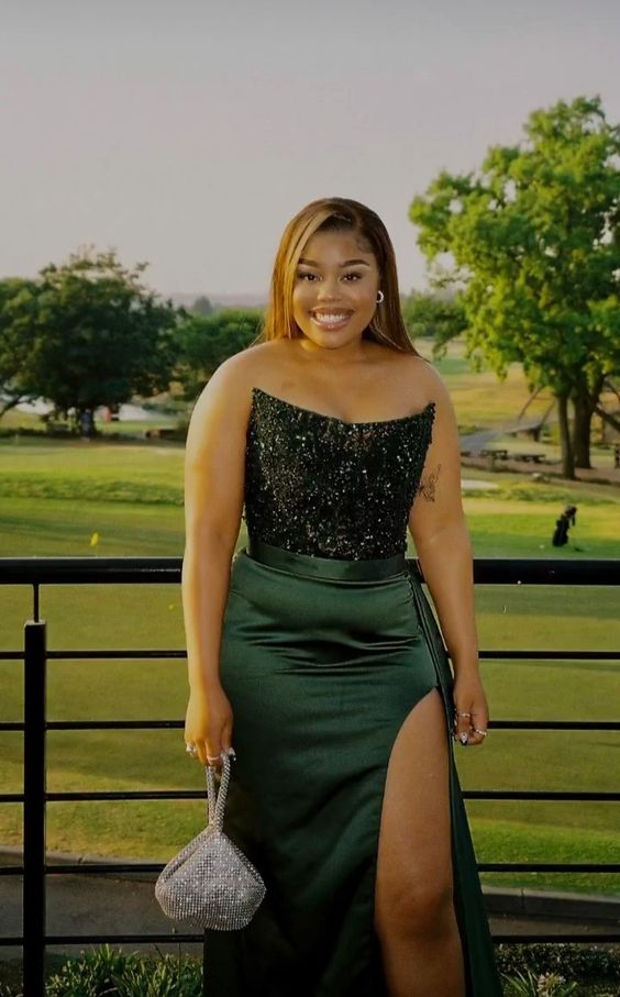 Charming Green Strapless Prom Dress,Green Formal Gown - FashionDia