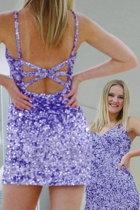 Glitter Lavender Sequined Homecoming Dress SYH28 by vivymakudress