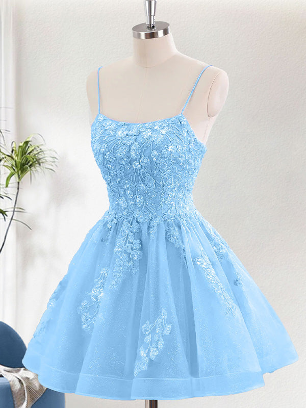 Glitter A Line Sequins Short Homecoming Dress with Appliques