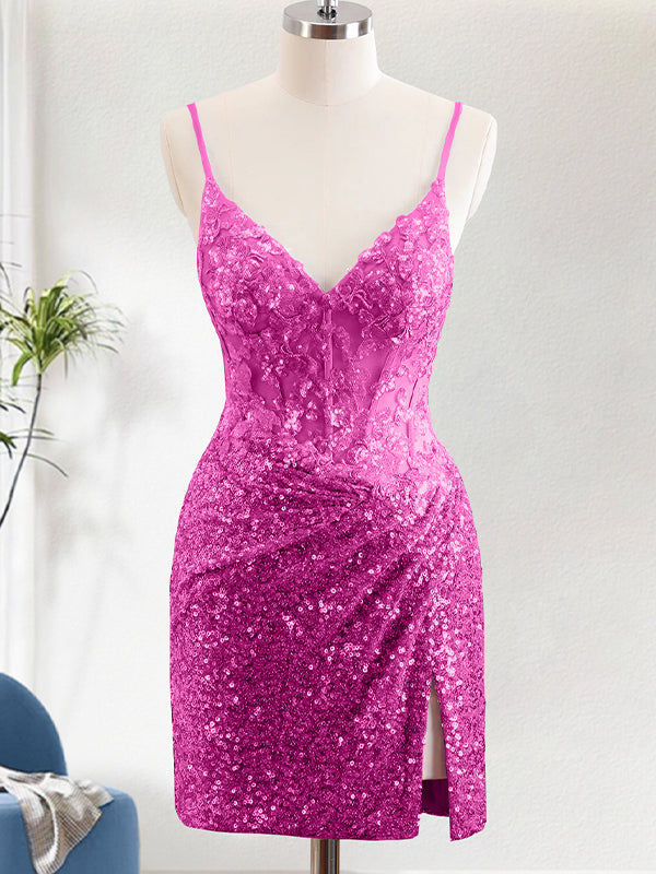 Glitter Tight Spaghetti Straps Corset Short Homecoming Dress with Sequins - FashionDia