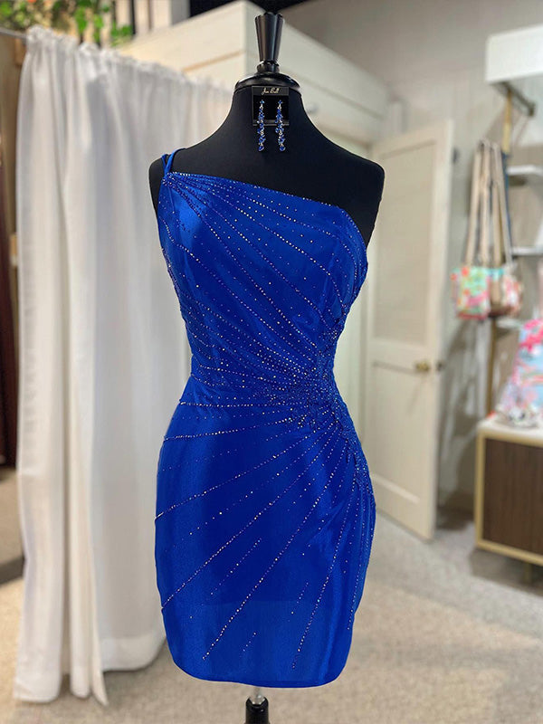 Glitter One-Shoulder Tight Homecoming Dress - FashionDia