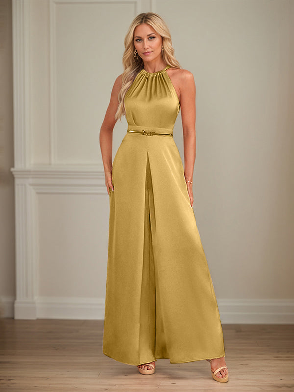 Jumpsuits Halter Floor-Length Satin Wedding Dress