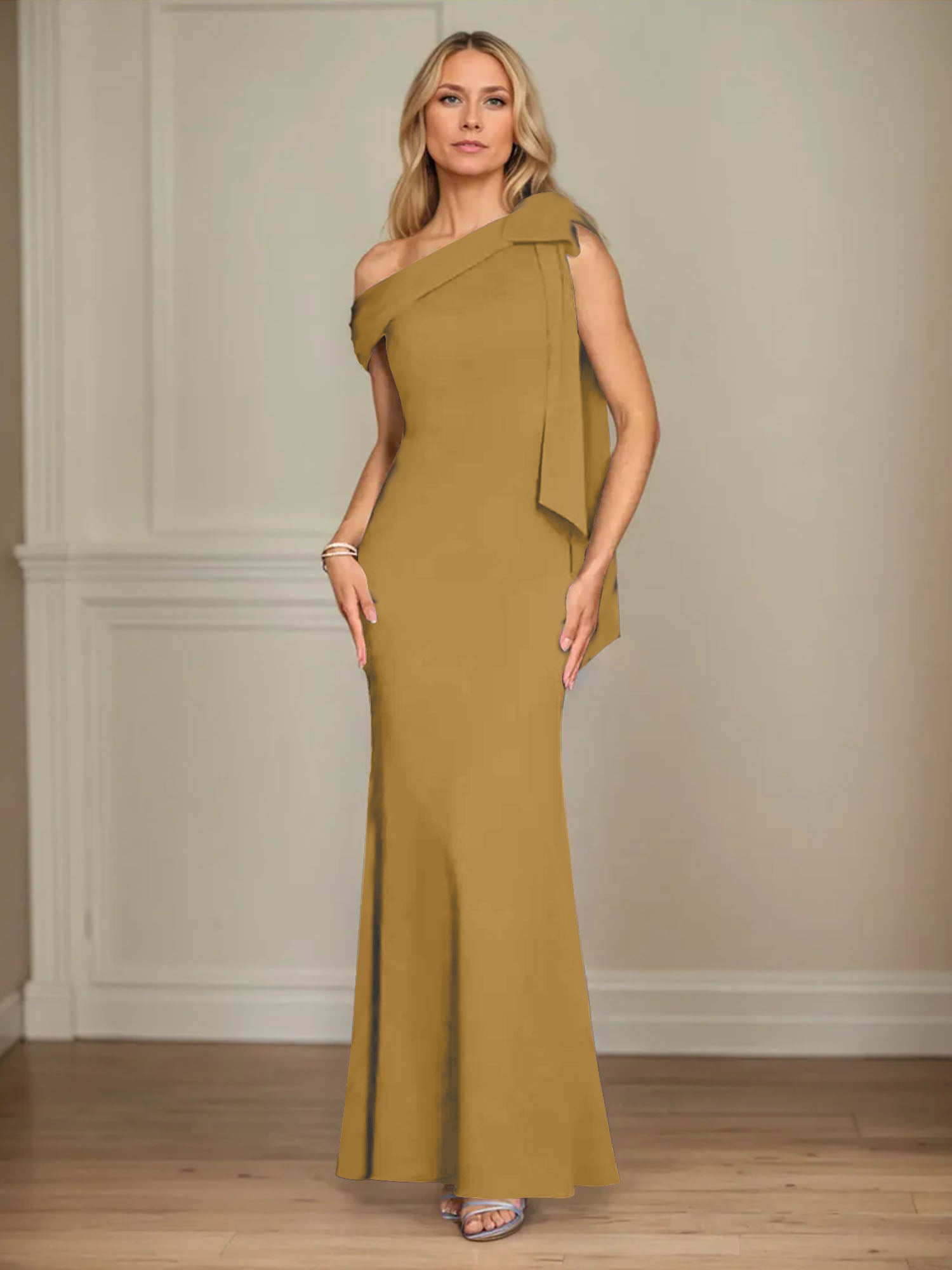 Trumpet/Mermaid One Shoulder Sleeveless Stretch Crepe Mother of the Bride Dress With Bow