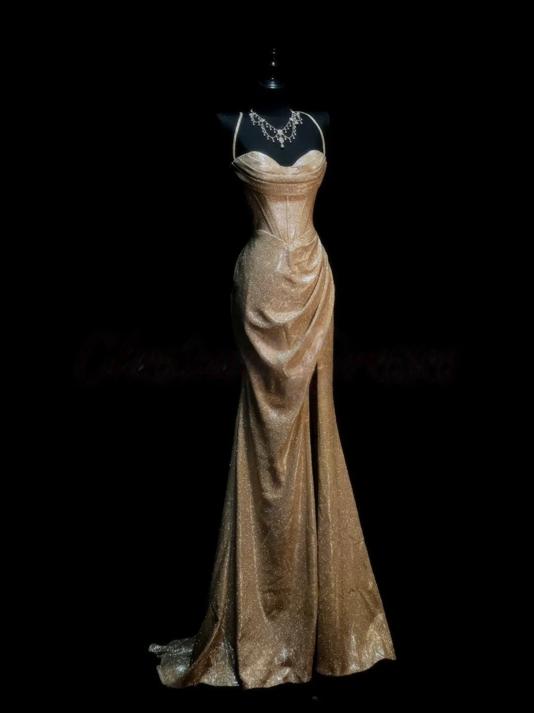 Gold Sparkle Formal Prom Dress Mermaid Evening Gowns With Slit J10173