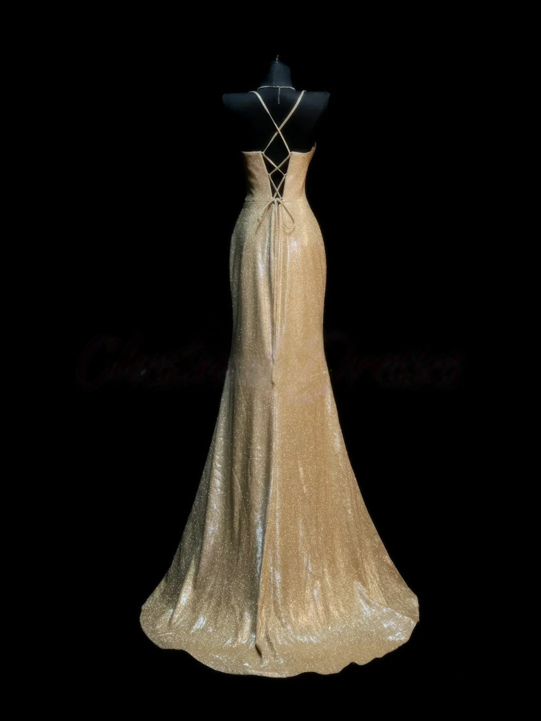 Gold Sparkle Formal Prom Dress Mermaid Evening Gowns With Slit J10173