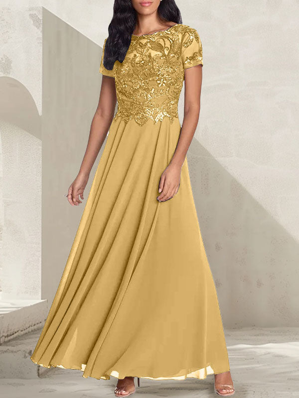 Charcoal Grey A-Line Scoop Long Mother of the Bride Dress With Beadings - View 15 | FashionDia