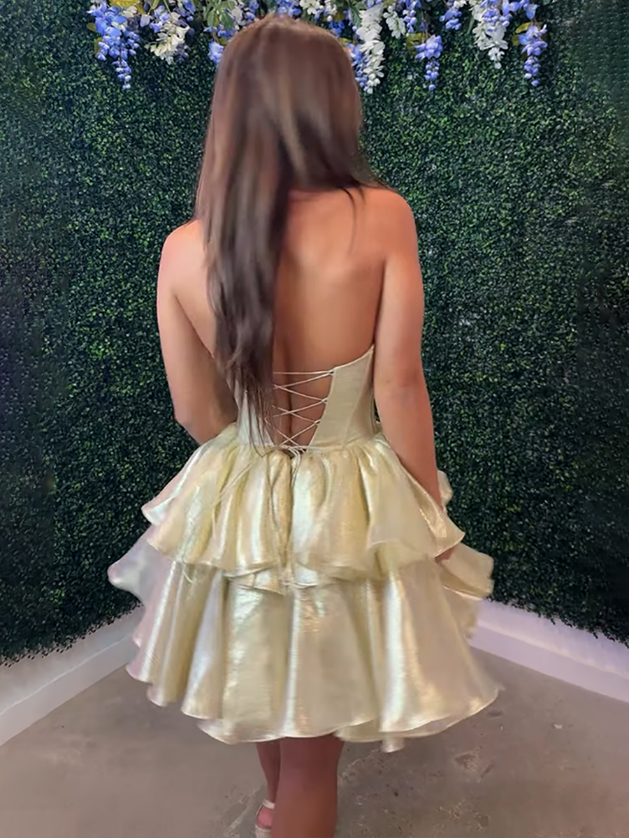 Strapless Organza Tiered Short Homecoming Dress with Ruffles