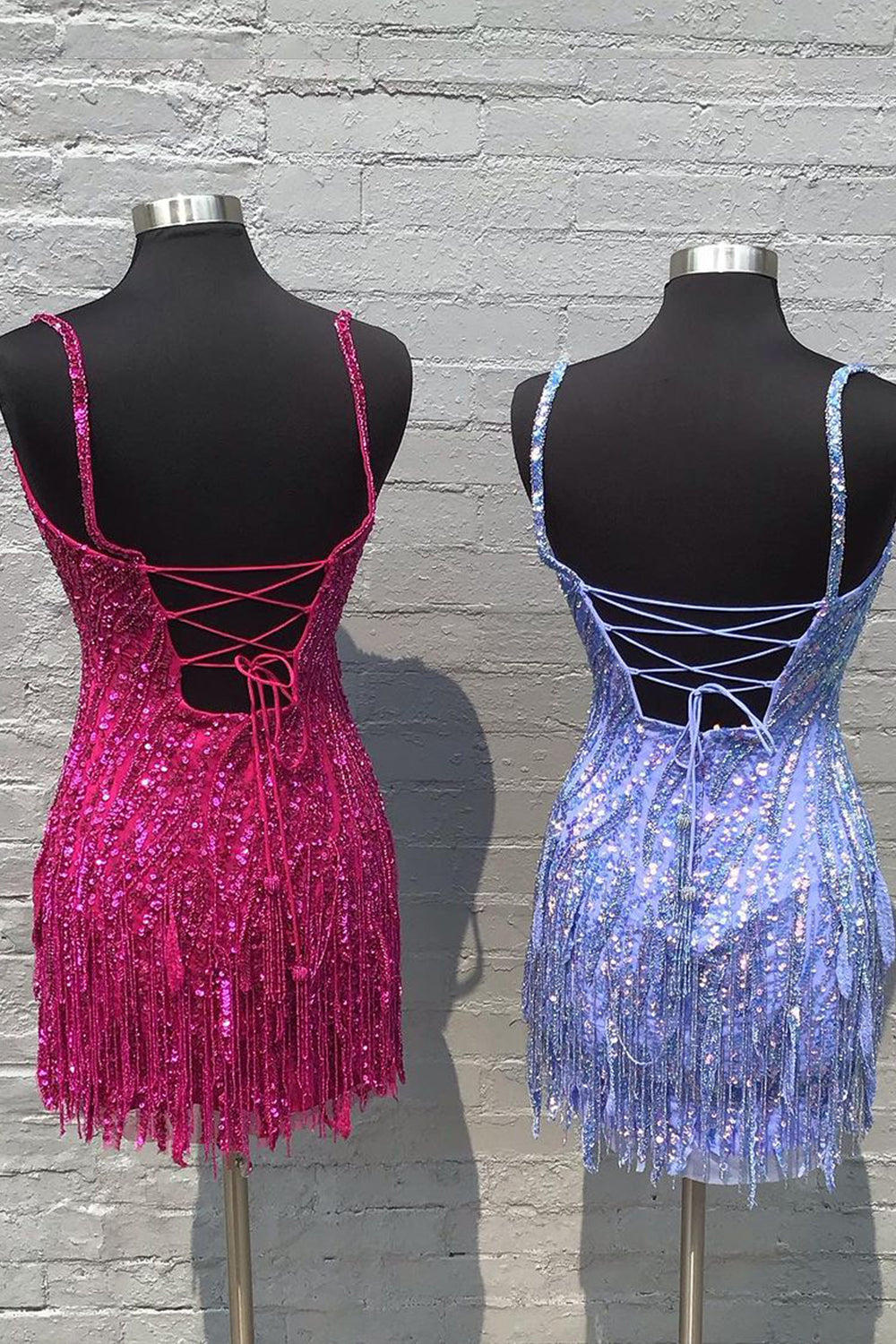 Golden Homecoming Dresses Spaghetti Straps Sequin Tight Short Hoco Dress with Fringes