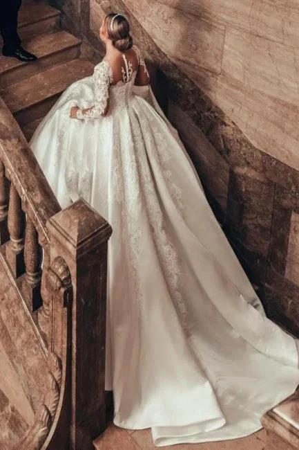 Gorgeous Princess A-line Satin Lace Wedding Dresses With Long Sleeves (ZD15630) - View 5 | VelvetHem