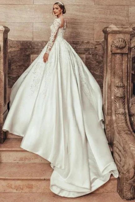 Gorgeous Princess A-line Satin Lace Wedding Dresses With Long Sleeves (ZD15630)