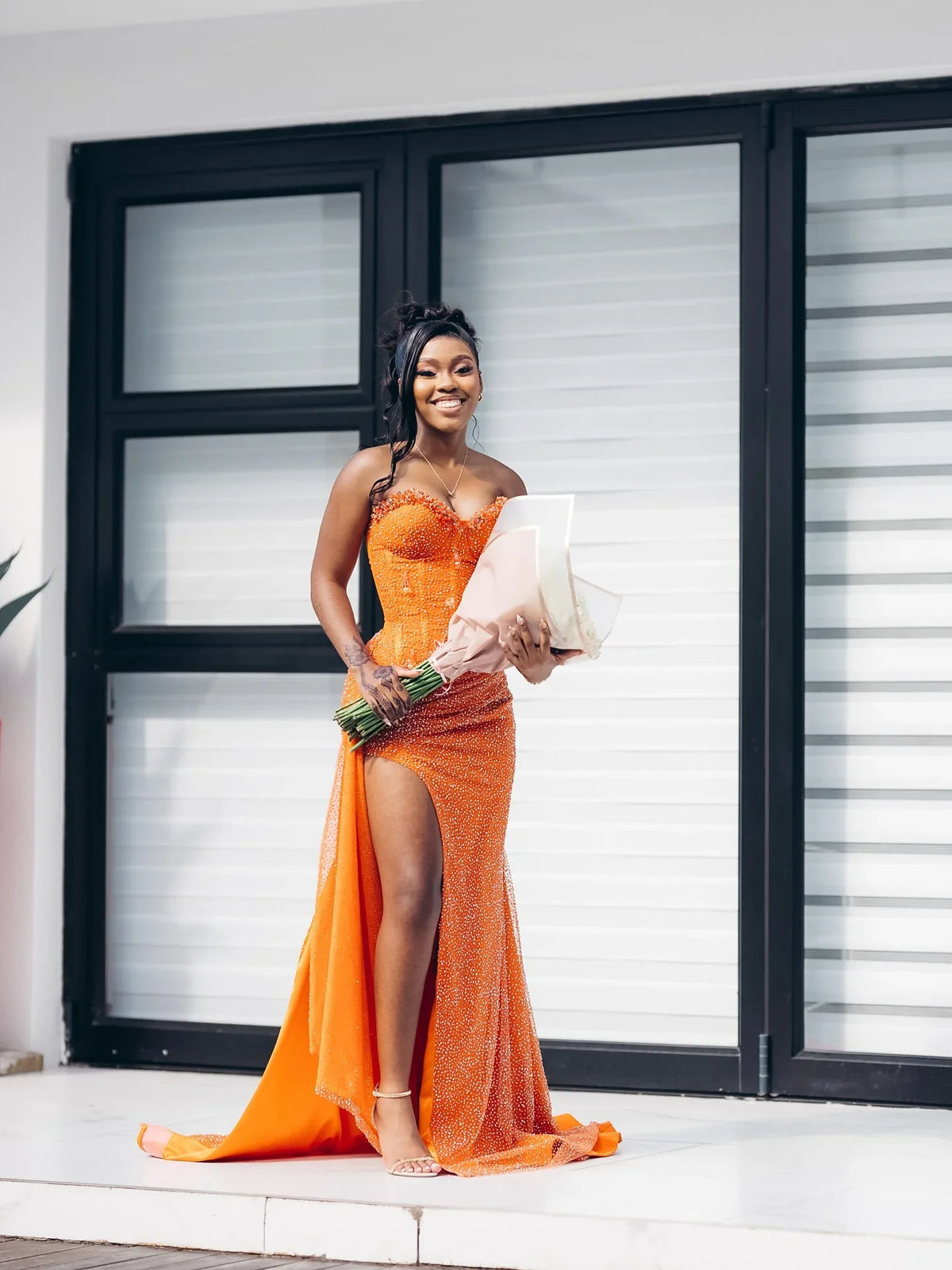 Glitter Strapless Mermaid Sequined Long Prom Dress with Slit (ZD17399)