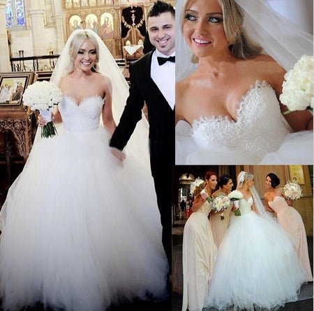 Gorgeous Sweetheart Lace Ball Gown Princess Dress Tulle Custom Made Bridal Gown BA6585