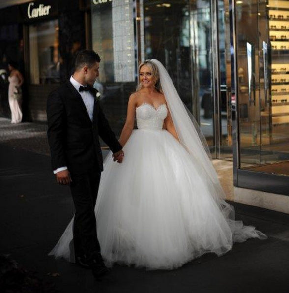 Gorgeous Sweetheart Lace Ball Gown Princess Dress Tulle Custom Made Bridal Gown BA6585