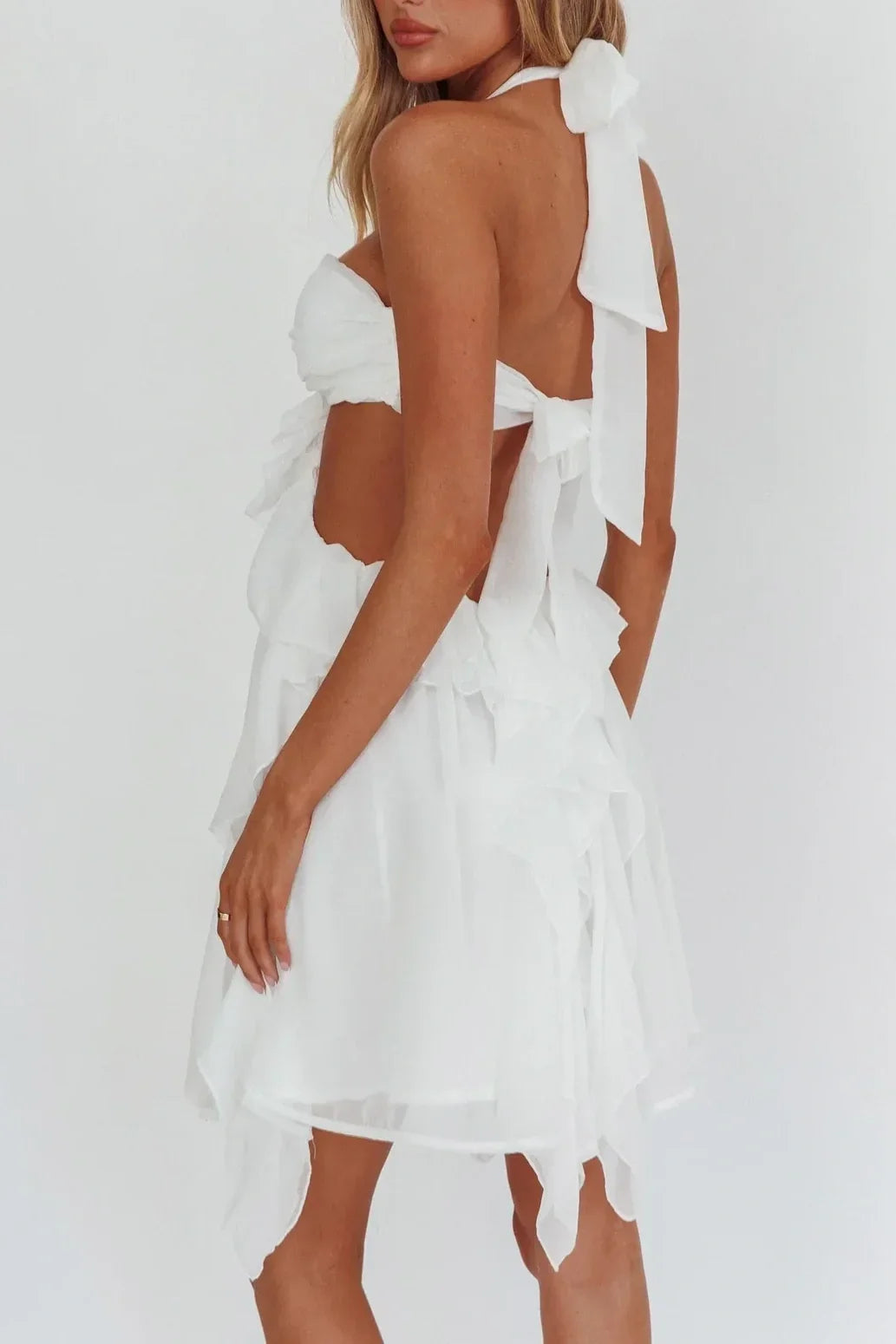 Gorgeous A Line Halter Neck Pink Short Homecoming Dress with Ruffles