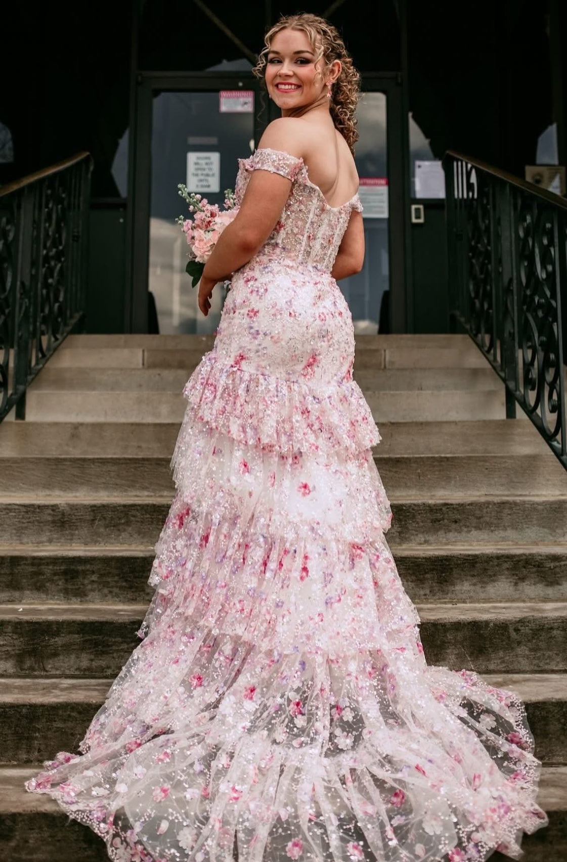 Gorgeous A Line Off the Shoulder Light Pink Corset Prom Dress with Appliques