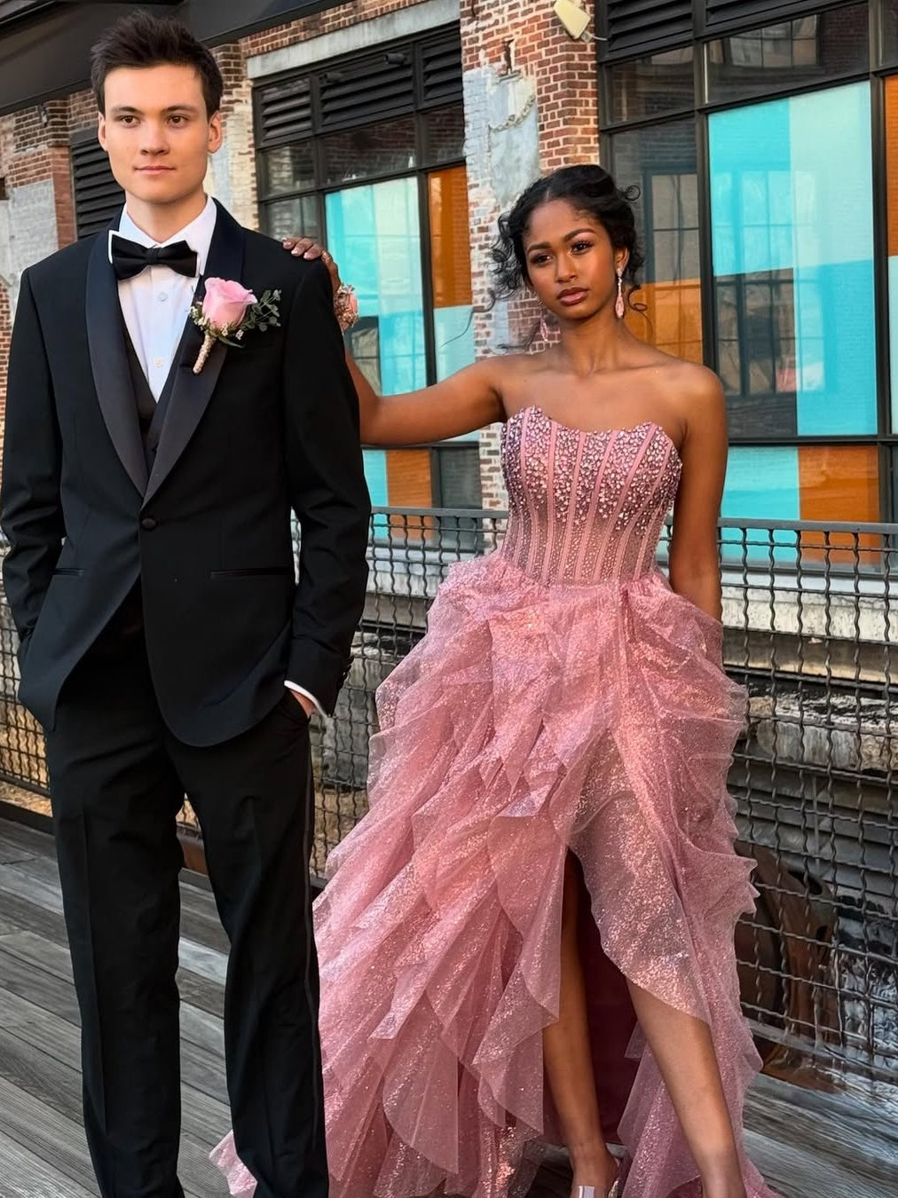 Gorgeous A Line Strapless Pink Corset Long Prom Dress with Beading