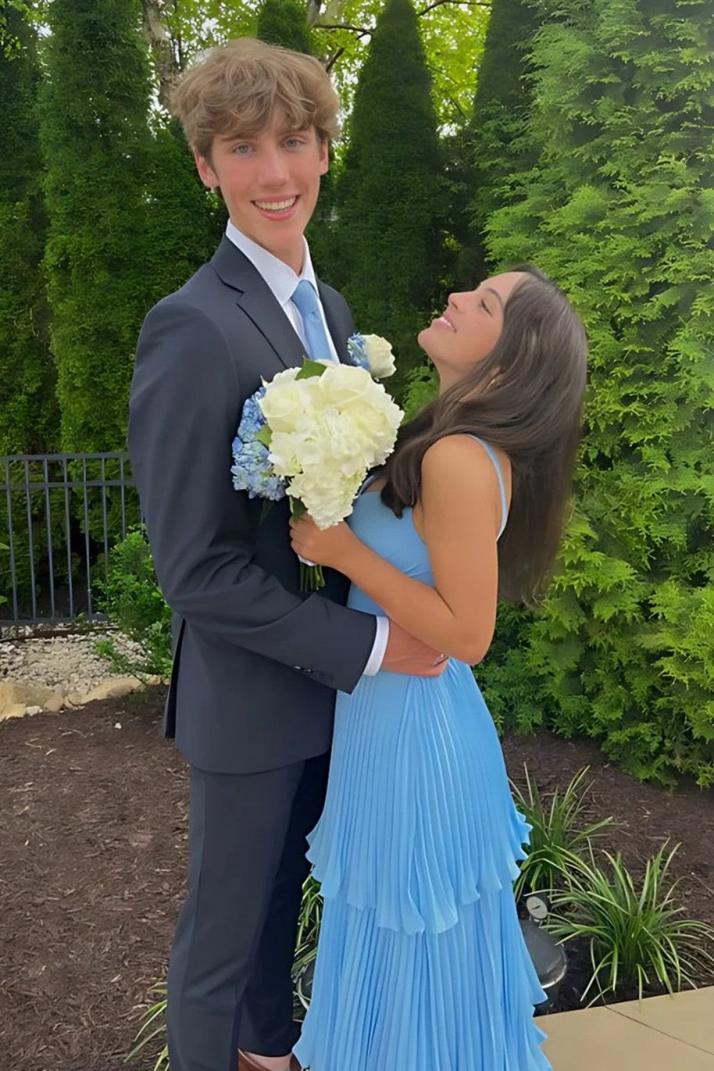 Gorgeous A Line Sweetheart Blue Long Prom Dress with Ruffles