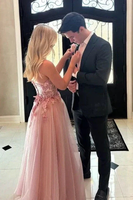 Gorgeous A Line Sweetheart Pink Long Prom Dress with Appliques