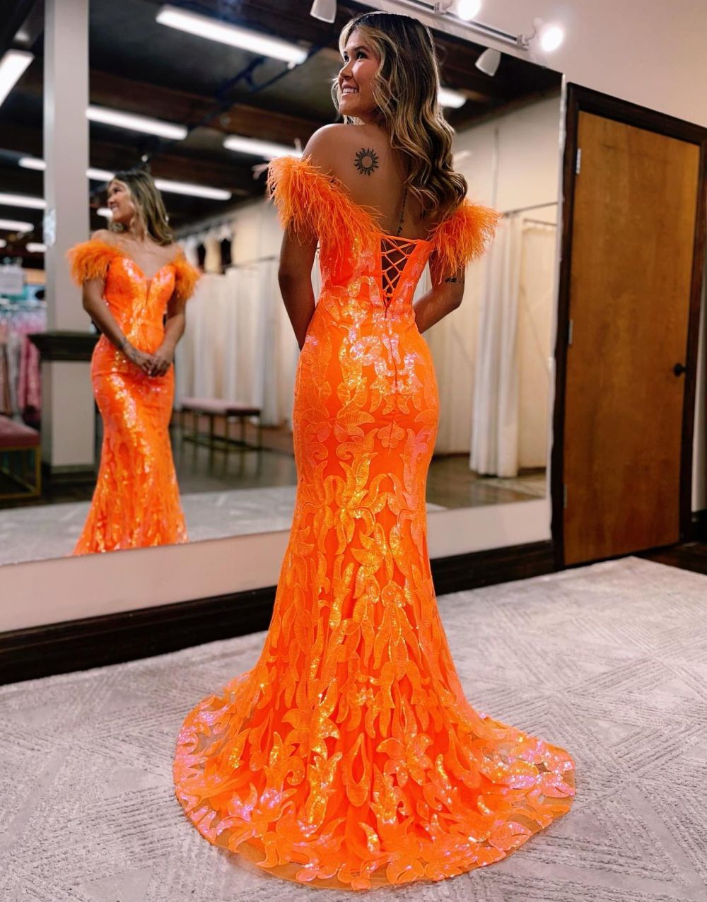 Gorgeous Mermaid Feather Off The Shoulder Prom Dress