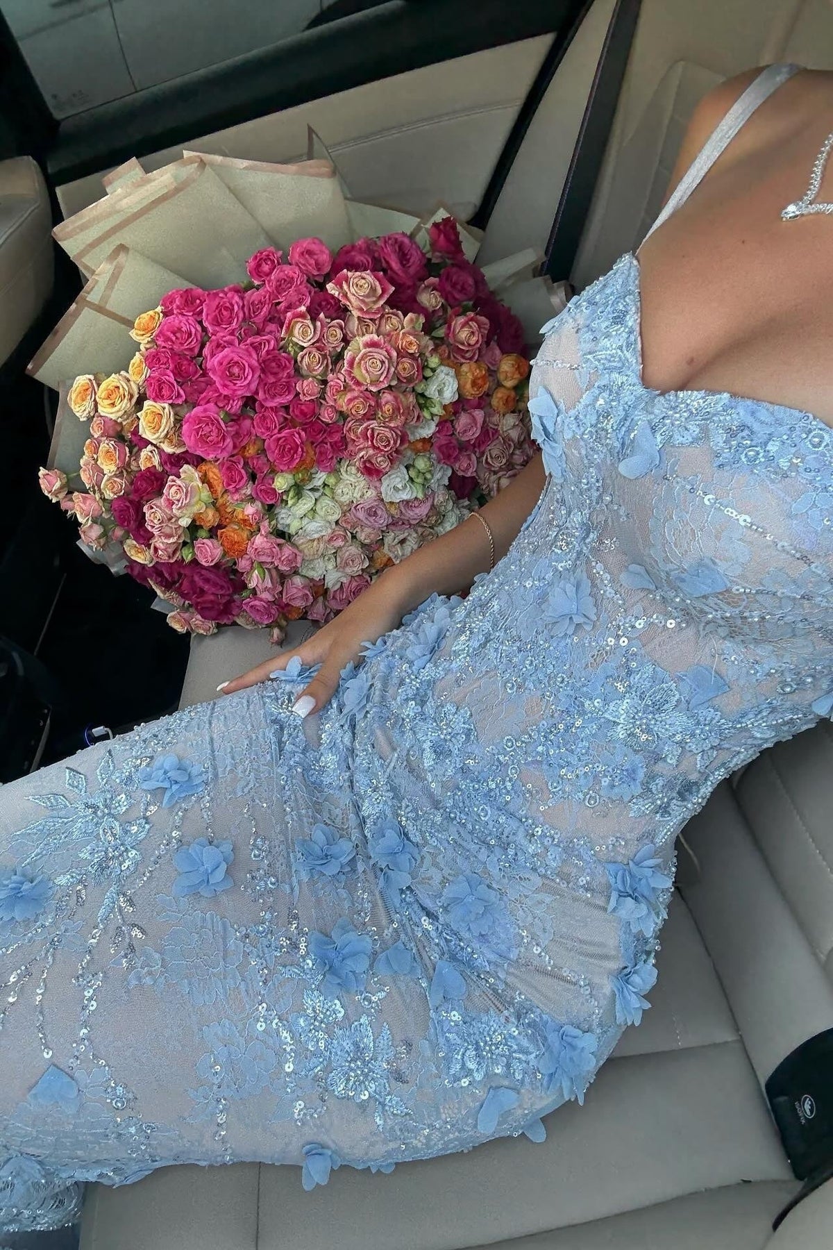 Gorgeous Mermaid Sweetheart Light Blue Long Prom Dress with Appliques - FashionDia