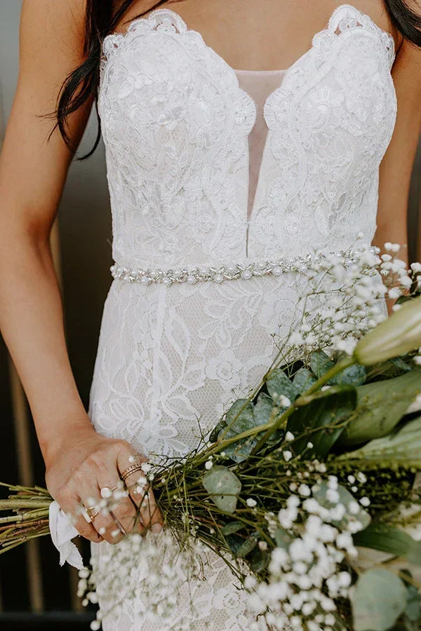 Gorgeous Mermaid Sweetheart White Lace Long Prom Dress with Beading Pearls - View 6 | FashionDia