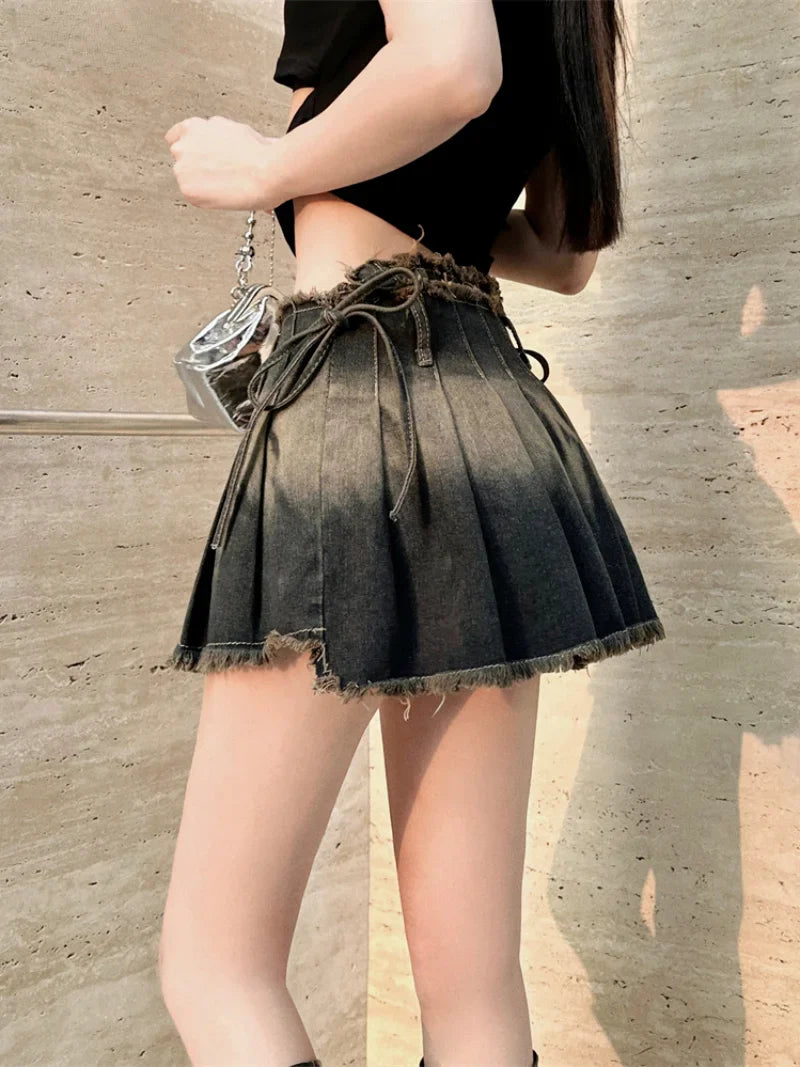 DressBetty - Gothic Pleated Slim Vintage Denim Skirt - VelvetHem