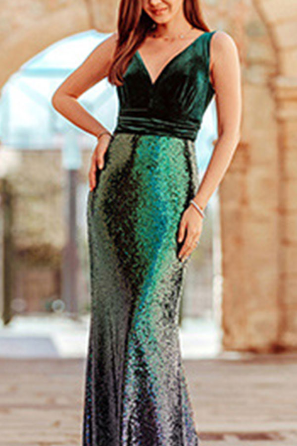 Gradient Sequin Panel Prom Dress - Fashionpara