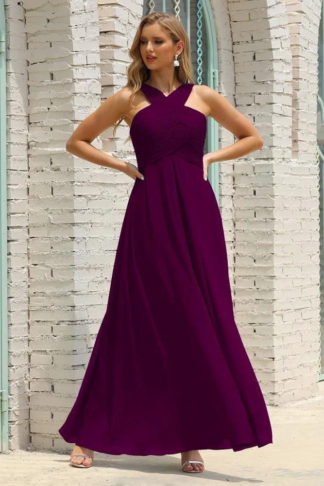 Numbersea Women Halter Chiffon Bridesmaid Dress A-line Long Formal Prom Gown SEA28015 by numbersea