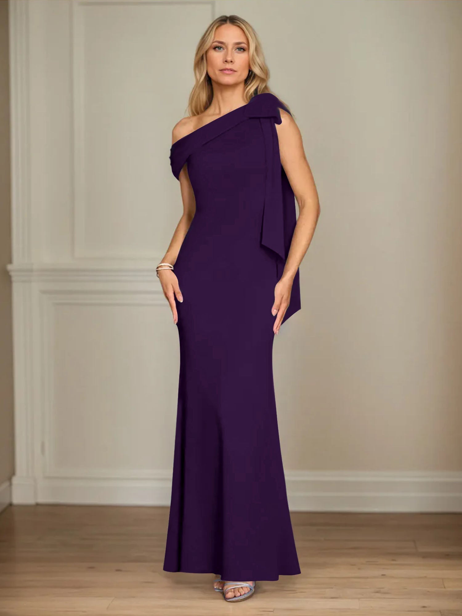 Trumpet/Mermaid One Shoulder Sleeveless Stretch Crepe Mother of the Bride Dress With Bow