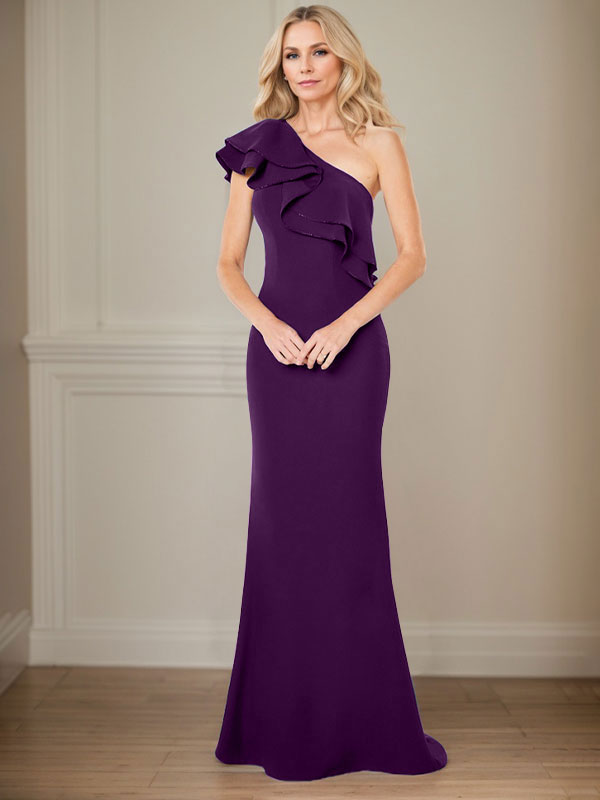 A-Line One-Shoulder Floor-Length Chiffon Mother of the Bride Dress With Ruffles