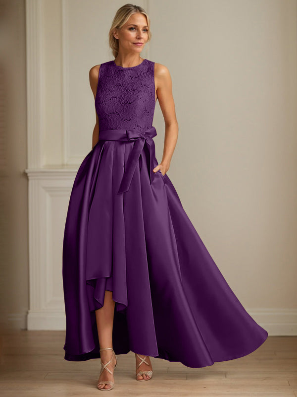A-Line/Princess Jewel Neck Sleeveless Mother Of The Bride Dresses With Pleats Lace - View 14 | FashionDia