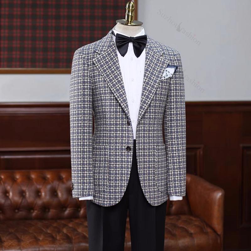 Gray Plaid Notched Lapel Prom Suit for Men
