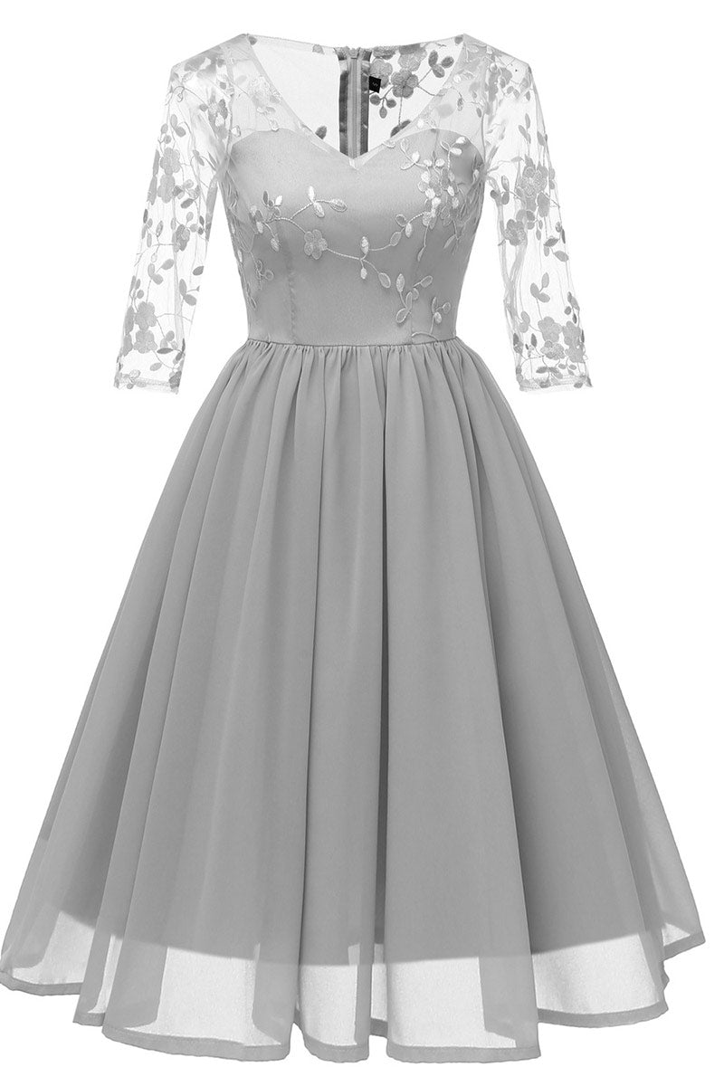 Champagne V-neck A-line Applique Prom Dress With Sleeves - Fashionpara