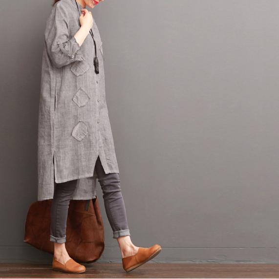 Gray cotton dress for summer pockets patchwork shirt sundress