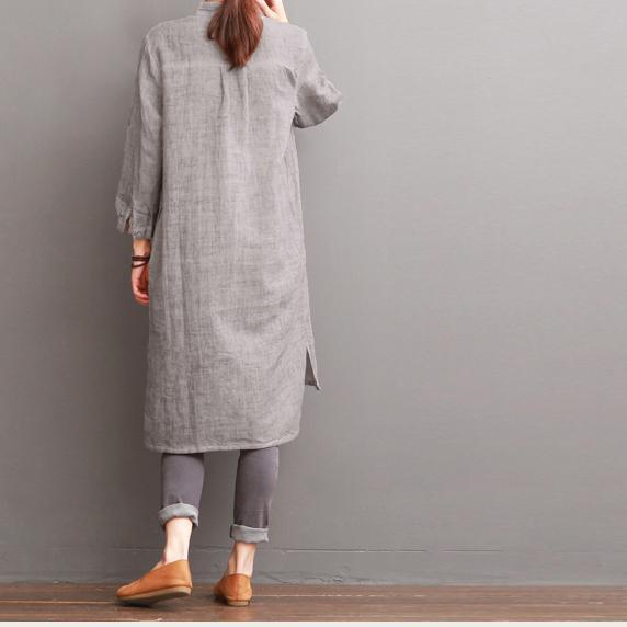 Gray cotton dress for summer pockets patchwork shirt sundress