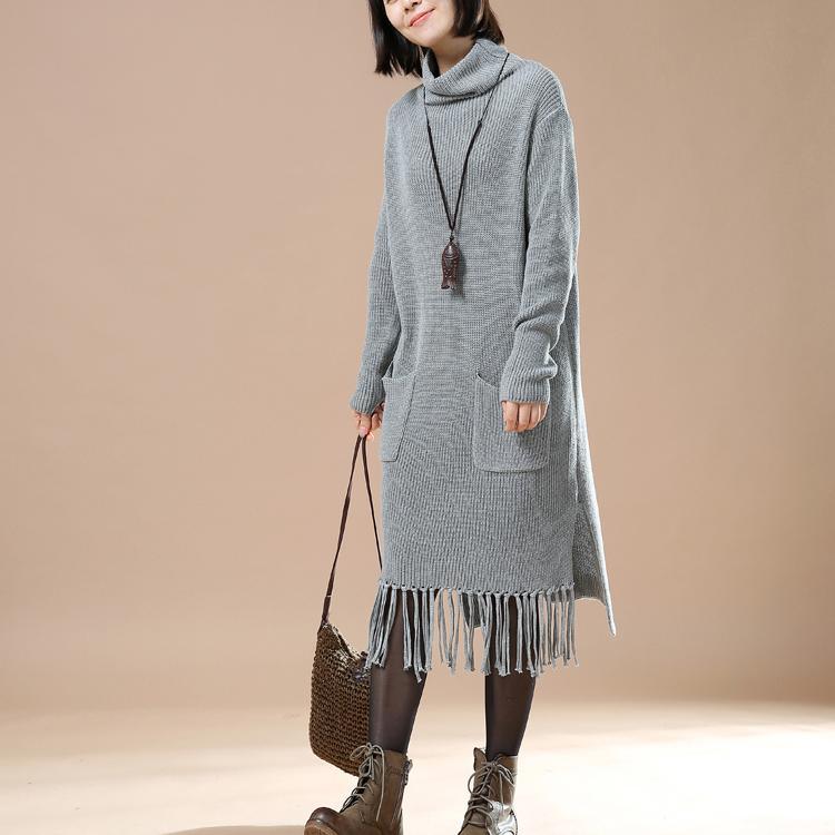 Gray winter sweaters oversize taseled dresses