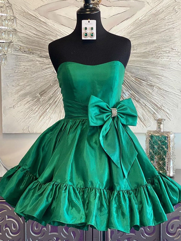 A-Line Strapless Short Satin Homecoming Dress With Bowknot