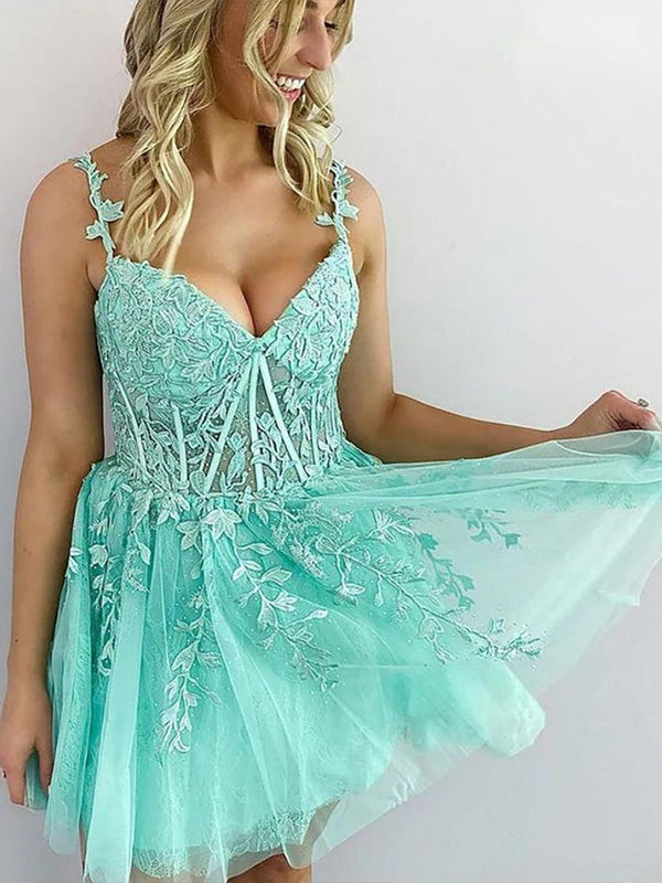 A-Line Zipper Back Homecoming Dress With Appliques