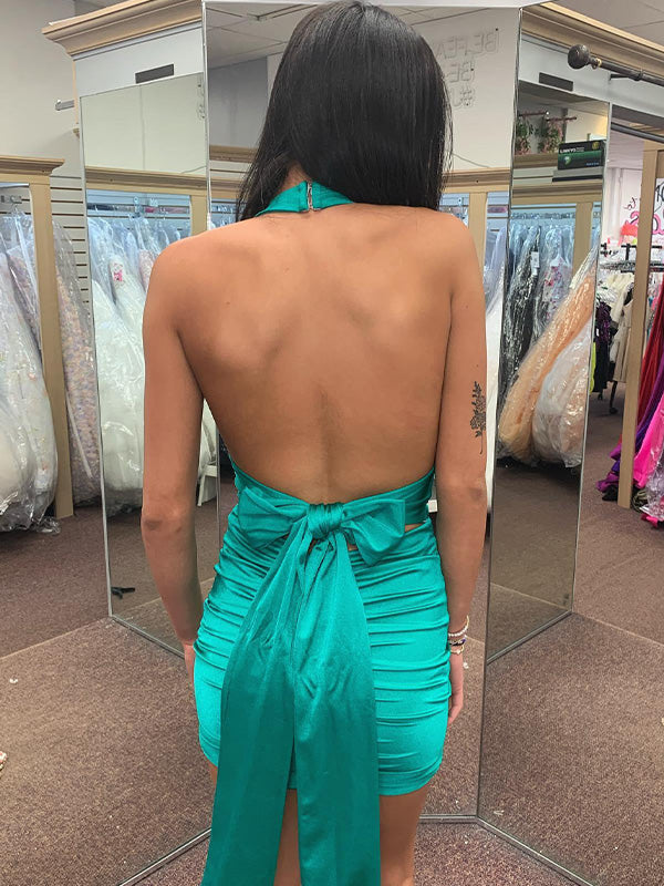Halter V Neck Short Tight Homecoming Dress