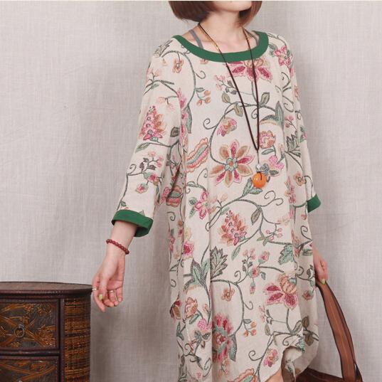 Green floral cotton sundress handmade plus size shift dress casual blouse