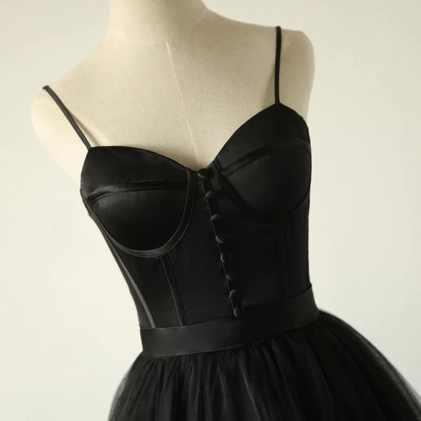 Ball Gown Spaghetti Straps Black Tulle Prom Dress Long Brush/Sweep Train Prom Dress - View 4 | FashionDia