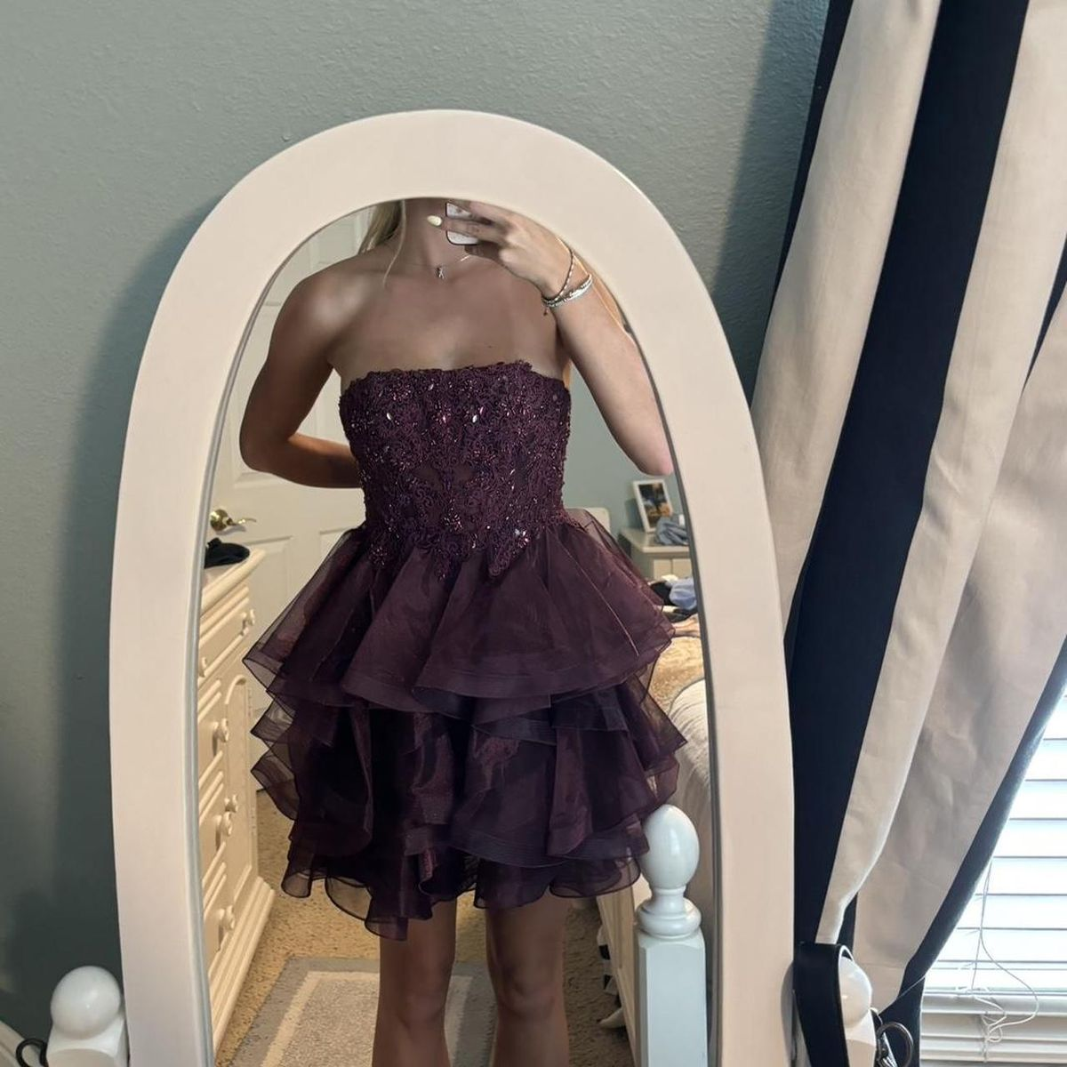 Vintage Purple Strapless Tulle Beaded A Line Cocktail Dress Formal Short Graduation Homecoming Dress